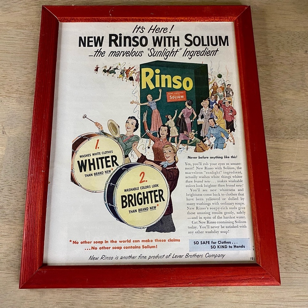 1940’s Framed Rinso Laundry Soap Colored Magazine Ad‎